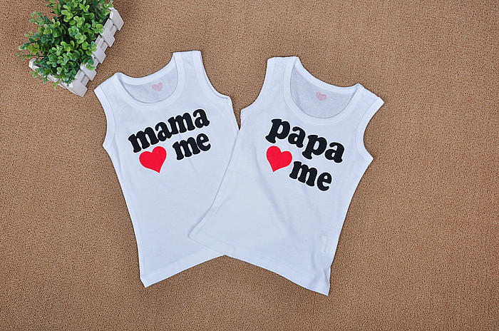 Promotion!!Kids T shirt for summer 8pcs/lot 100% cotton sleeveless novelty mama&papa love me 4 sizes 70-100 free shipping