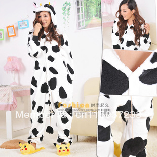 Promotion !Kigurumi Pajamas Animal Pyjamas Cosplay Costume Fleece stitch cow cartoon animal sleepwear Free shipping YH20130012