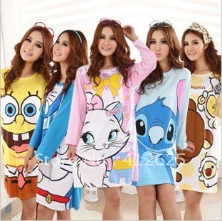 Promotion !  long sleeves Cartoon Pajamas/Nightgowns/ cotton Pajamas/women's pajamas/Lady's Sleeping DressFreeshipping