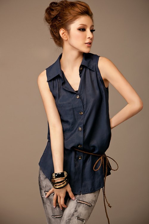 PROMOTION NEW excellent quality,  FASHION ladies vest blouse (with braided rope belt)