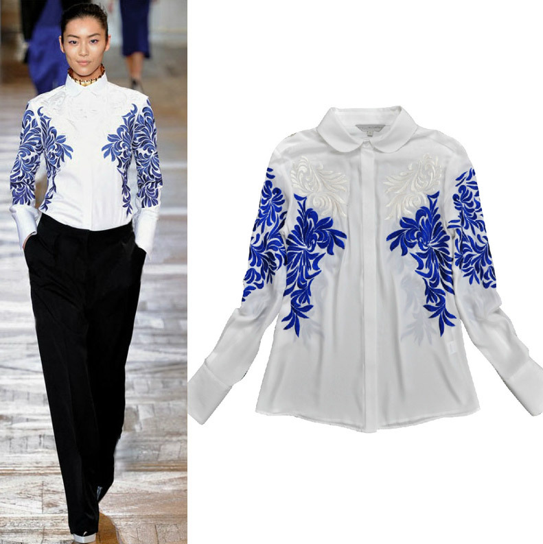 Promotion New Year 2013 Spring Luxury Baroque Stylish Women's Embroidered Long Sleeve Shirts Fashion Blouses Tops SS12621