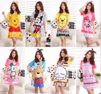 Promotion ! Short-sleeved Cotton Cartoon Lingerie SpongeBob Cat Mickey Hello Kitty Tracksuit Pajamas Freeshipping