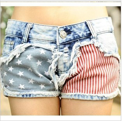 Promotion!!!swimming trunks for women casual beach pants high waist denim shorts sexy  culotte shorts women summer us flag 2013