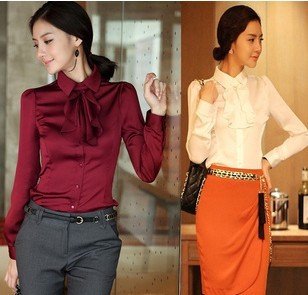 Promotion! wholesale 2012  new ladies blouse OL professional emulation silk shirt polyester long-sleeved shirt free shipping