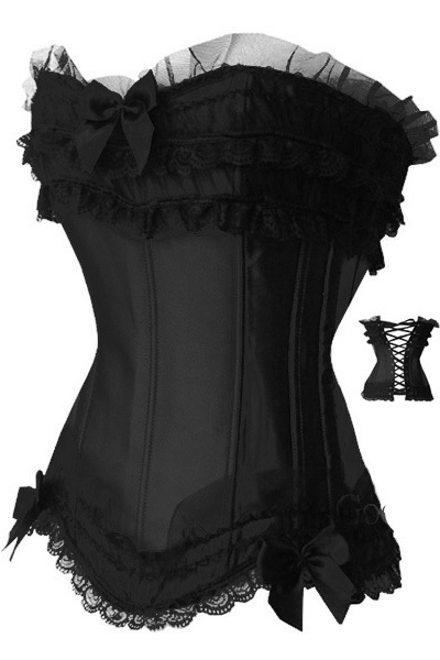 Promotion!WHOLESALE!! Fascinating 4080 Black Lace Rim & Charming Bow Sexy Overbust Corset Satin Bodybuilding