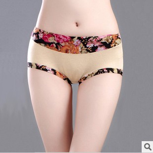 pt004 VIP wholesale lots bamboo fiber meryl flowers seamless L big size ladies panties briefs random color cheap underwear women