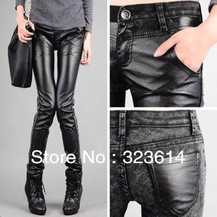 PU Casual  tights female pants elastic skinny  pencil  jeans Free delivery