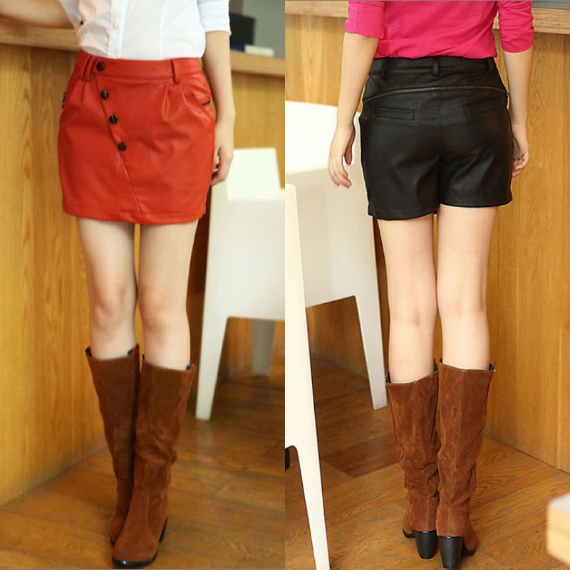 PU dress pants women's 2013 spring bust skirt short skirt leather culottes skirt