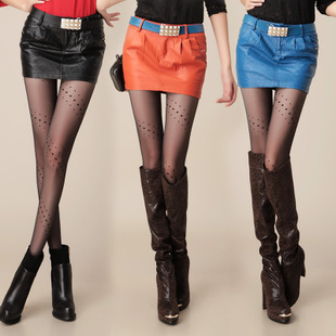 PU girgashites zipper 2012 autumn bust skirt slim belt women's black leather short skirt