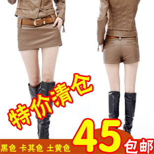 PU shorts female autumn and winter 2013 spring women's PU pants leather skirt trousers short culottes t009