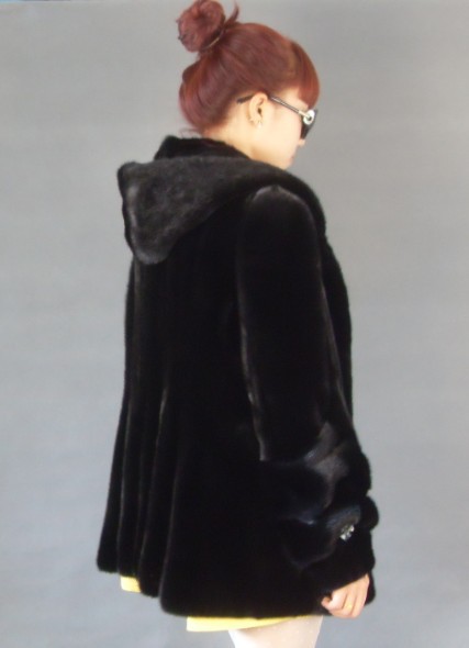 Puff sleeve hooded 2012 , marten overcoat fur , mink Women , black