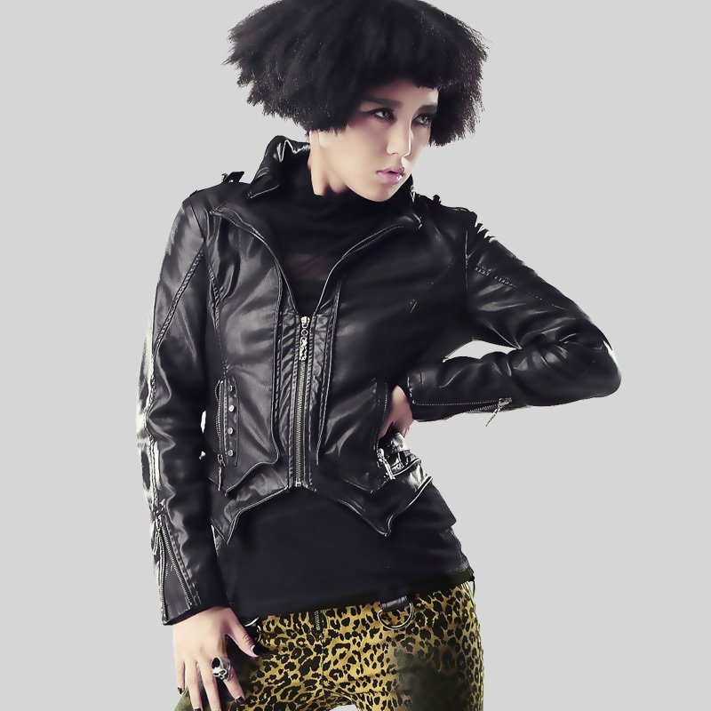 Punk rave 12 small leather clothing female outerwear short design slim women's motorcycle PU