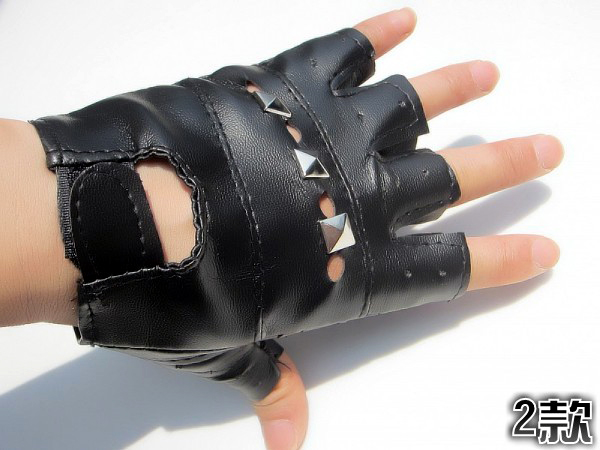 Punk rivet mitring personality male leather  semi-finger  Men  hip-hop  gloves