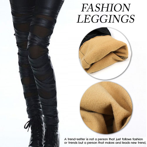 Punk Sexy Black Slim Broken Hole PU Leather Stretch Leggings