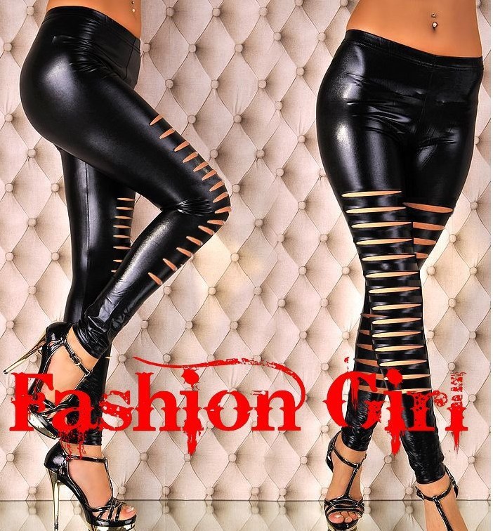 Punk tight package hip honed imitation leather hole beggar backing pants