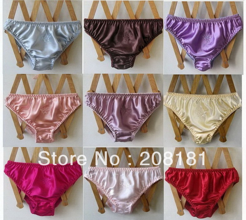 Pure 100% Silk Embroidery Flowered 2 Pairs of Panty Briefs Underwear --MultiColors