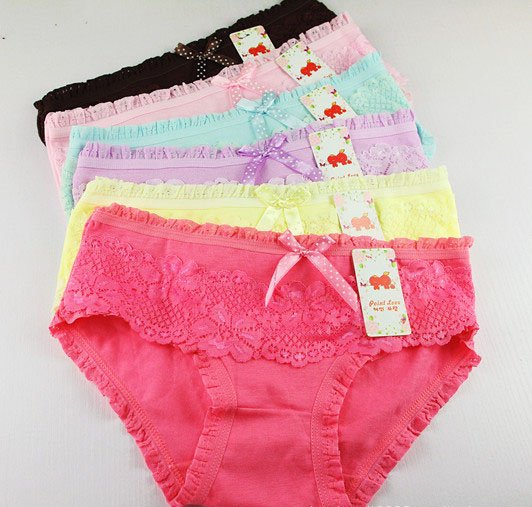 Pure Cotton + Lace Cute Bow Women's Panties High Quality Comfortable underwear /pants FREE SHIPPING DN609