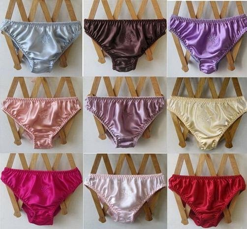 Pure Silk Embroidery Flowered 2 Pairs of Panty Briefs Underwear,Multi Colors,Random shipments.Free shipping!