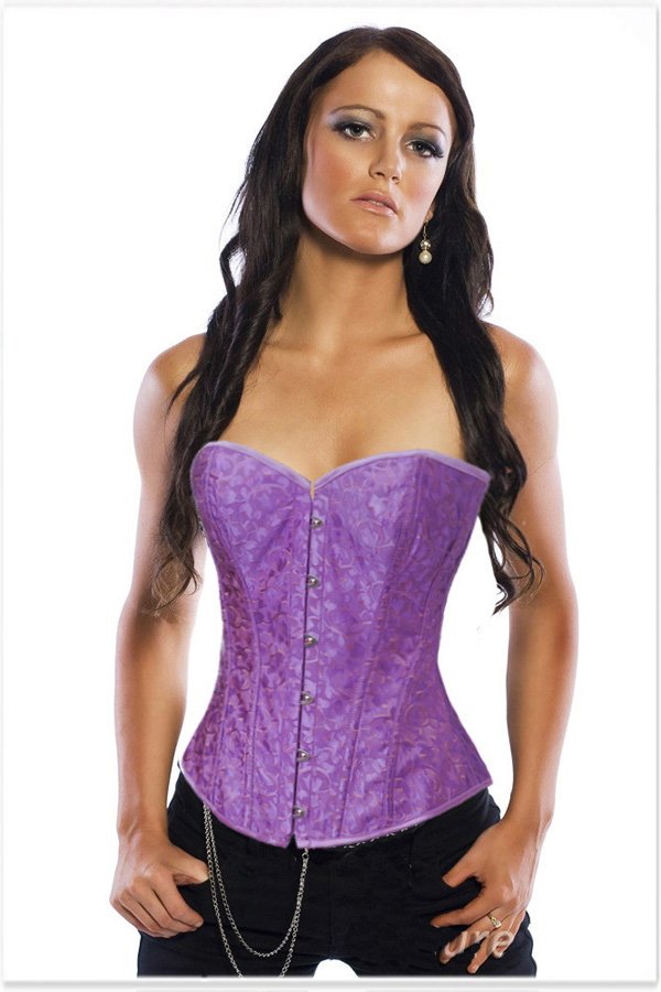 Purple Brocade Pattern Overbust Corset Free shipping - 2761