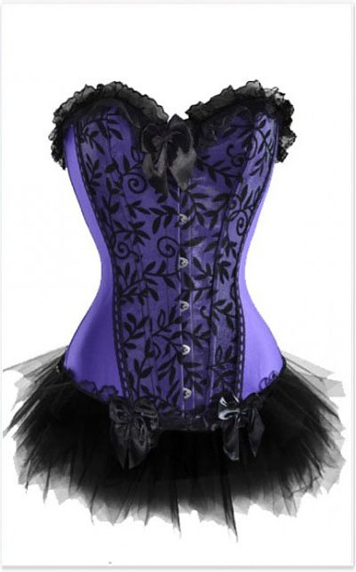 Purple Corset with floral design + Black TuTu dress, Corset Skirt Suits Free shipping - qm812blacktutu