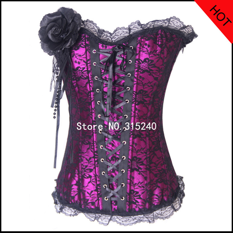 Purple cotton corset with flower