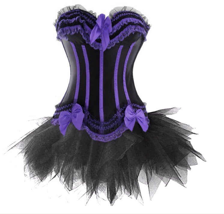 Purple Elegant Lace up Moulin Rouge Overlay Corset Bustier Mini Tutu Skirt Dress