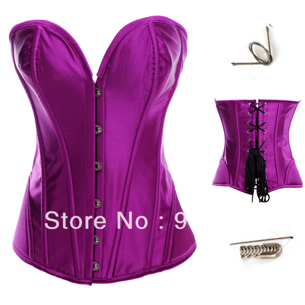 Purple Full Steel Strap Boned Corset Bustier Top Lace up Overbust Shaper S-XL free shipping