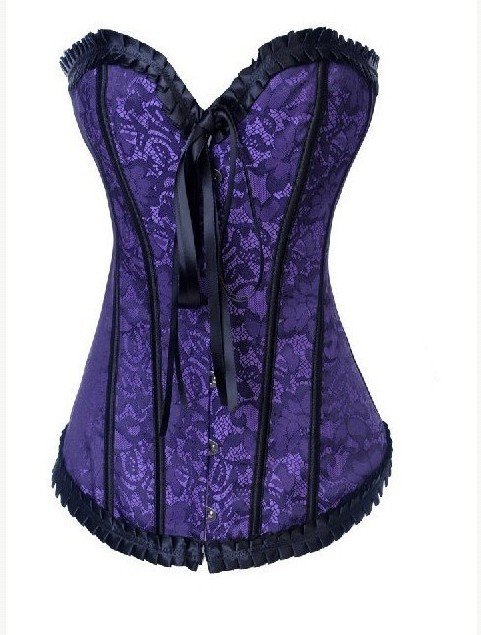 Purple Lady Vintage Lace Overlay Boned Corset Bustier Top G-string Gothic