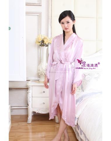 Purple n000-1 romantic florid silk sleepwear separate noble robe