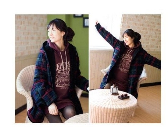 Purple plaid cotton-padded jacket maternity clothing maternity wadded jacket overcoat cotton-padded jacket outerwear winter