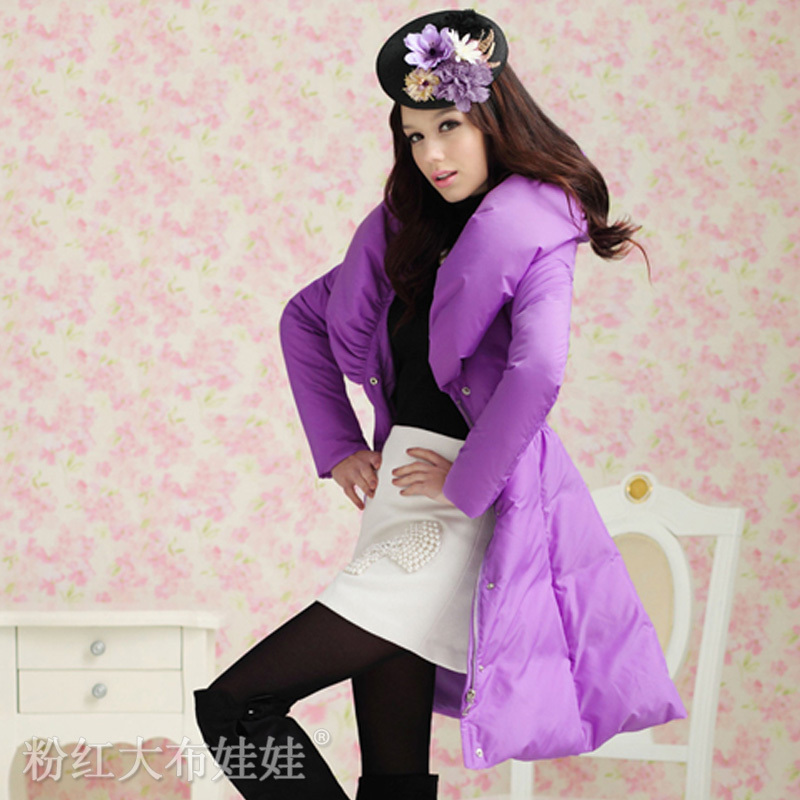 Purple slim waist big skirt long design slim women's down coat