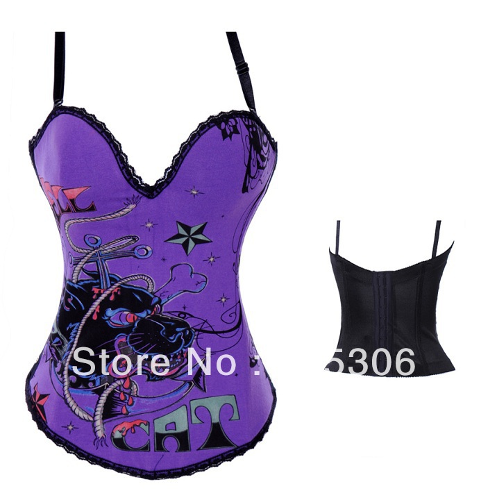 Purple Strap Lion Pattern Corset Lace Up Back LB4472 Size S M L XL 2XL