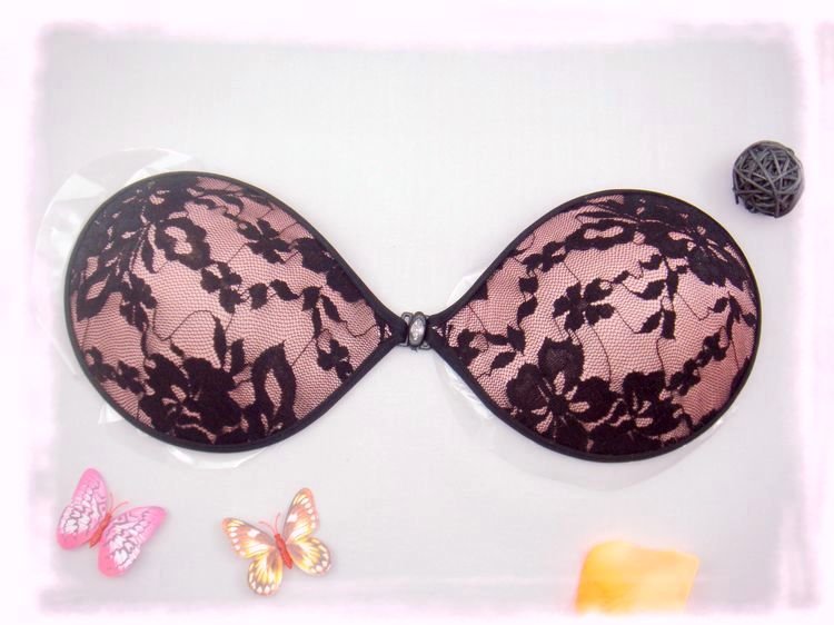 push up silicon bra Hot Comfy soft WOMEN strapless Lacy adhesive Pink Black lace