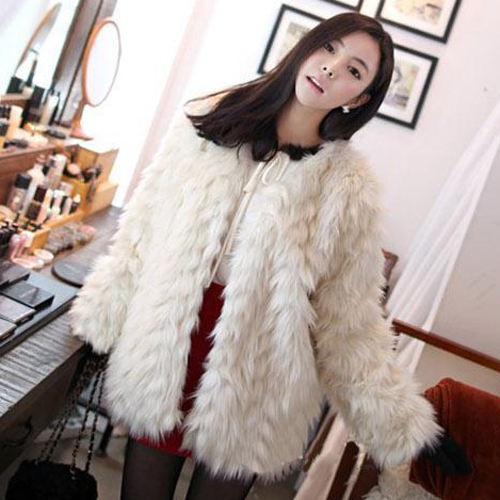 Q autumn and winter sweet ladies faux medium-long plush fur coat