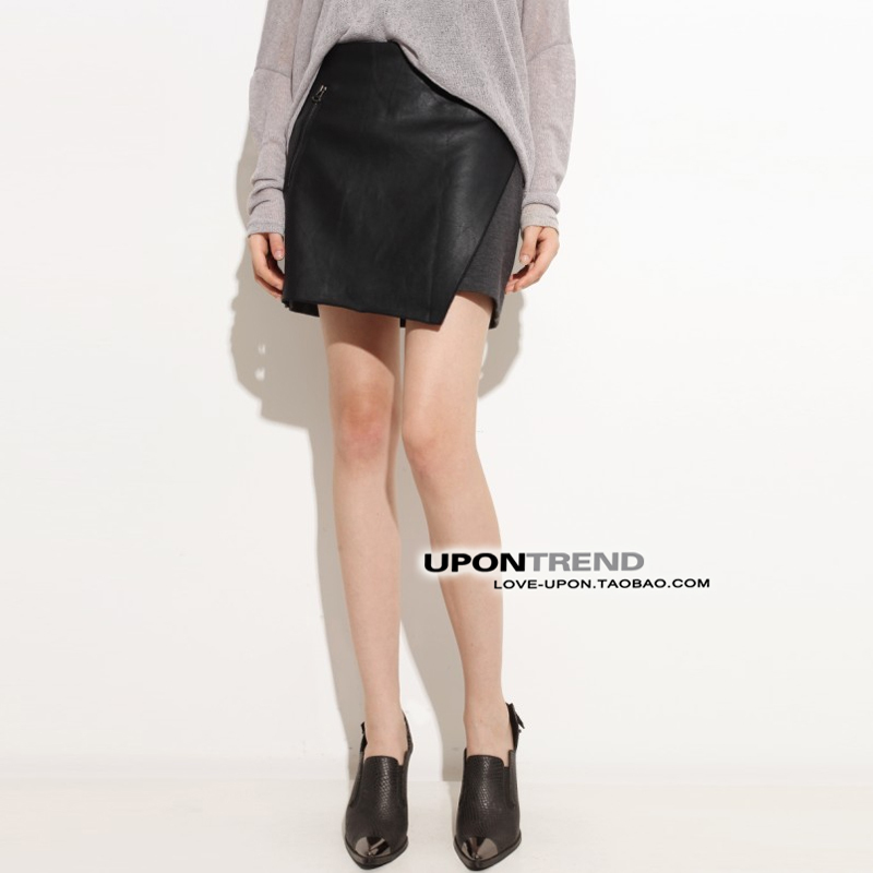 Qd0172 2012 autumn zipper leather patchwork small short skirt