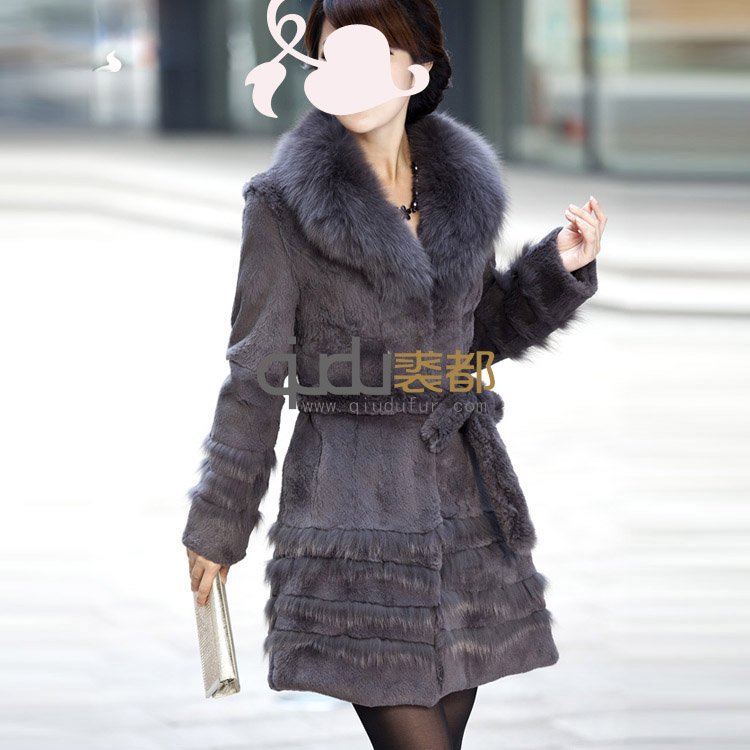 QD10913 Sheared Rabbit and Fox Fur Coat  female long outerwear women's coat/OEM /free shipping/Retail/Wholesale        A W