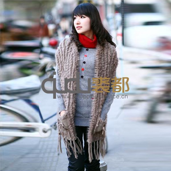 QD11558  Genuine Knitted Rabbit Fur Vest Tassels Classic Gilet Coats Sweater/Free Shipping/OEM/Retail/Wholesale/Female