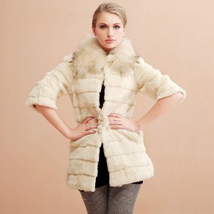 QD20048 100% Genuine Rex Rabbit Fur Coat With Raccoon Dog Fur Collar/Free Shipping/Retail/Wholesale/OEM/Hot selling/     A R