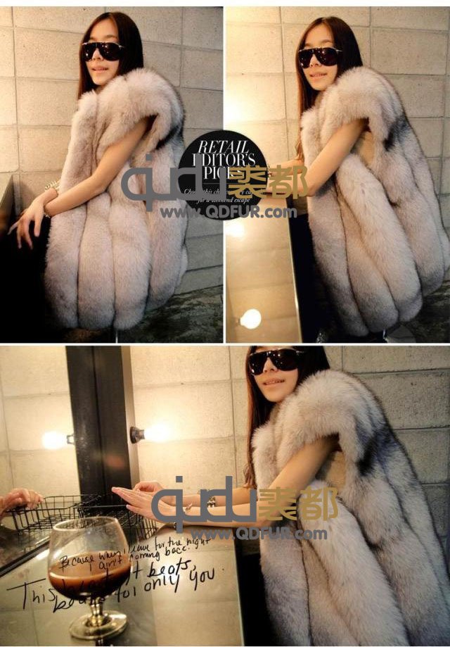 QD21469 Women Real Whole-hide Fox Fur Jacket Vest Fashion Winter Long Waistcoat Lady Gelit Garment  OEM Wholesale