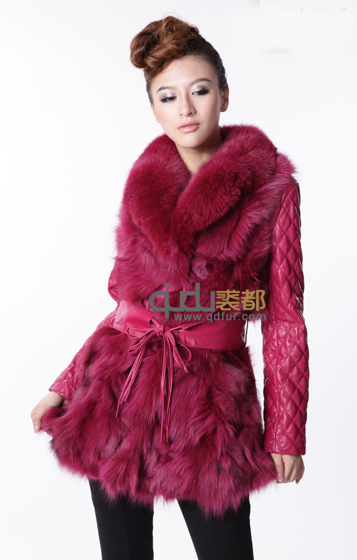 QD21763 Fashion Genuine Sheep Leather And Fox Fur Coat / Free shipping / Wholesale / Retail