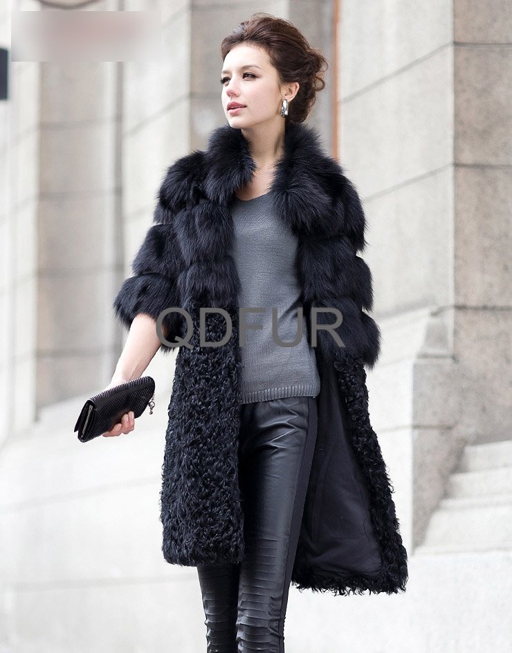 QD22111 New Women Fashion Genuine Fox Fur Coat &lamb fur Ladies' Winter Long Outwear /Wholesale/Retail/Free shipping/OEM    A