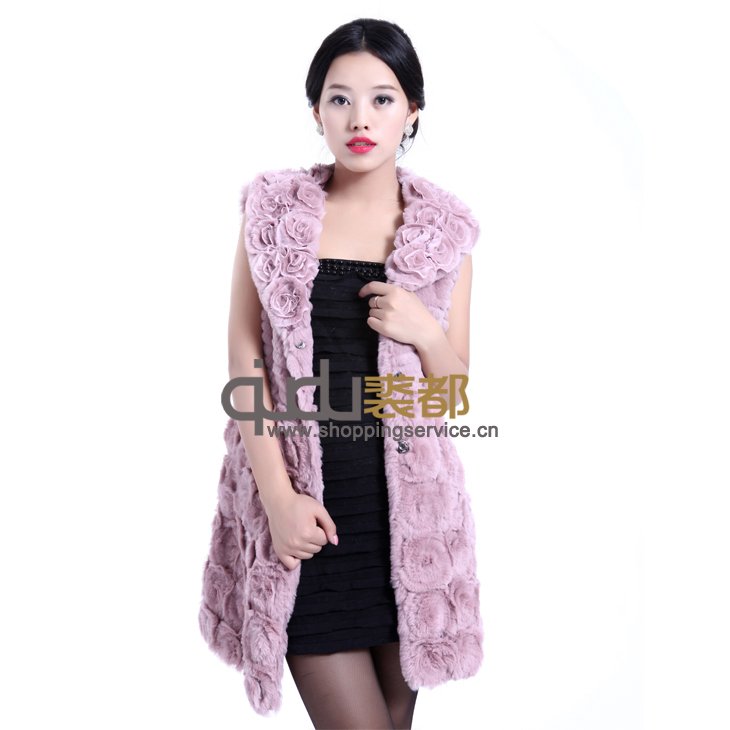 QD5707 Genuine Rabbit Fur Vest with flowers  women's gilet /WholeSale/Retail/Free Shipping/OEM    A W