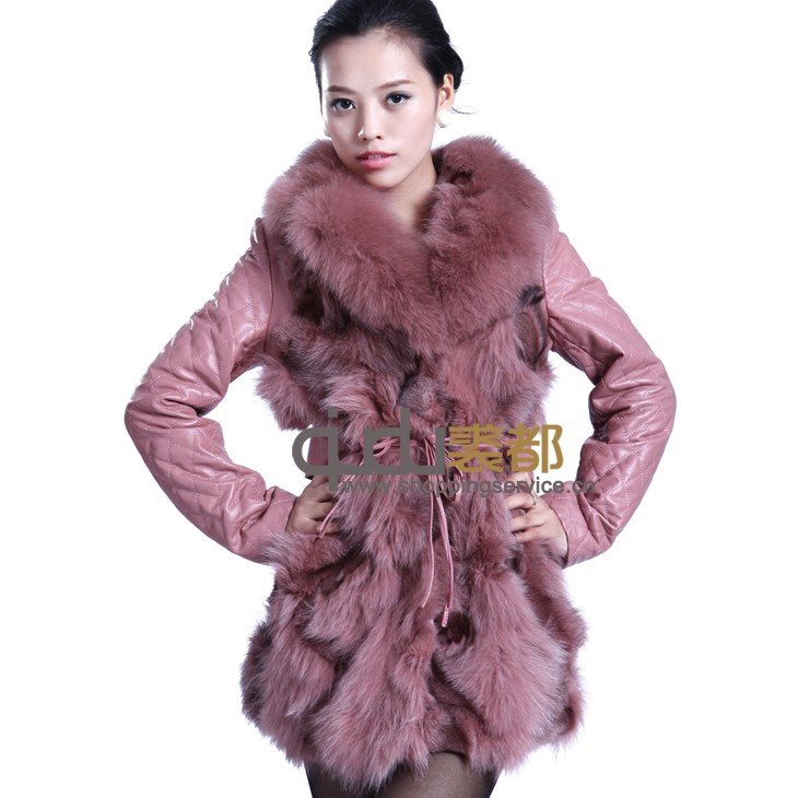 QD5731 2013 Women  Fashion Genuine sheepskin leather Coat  fox fur collar waistcoat