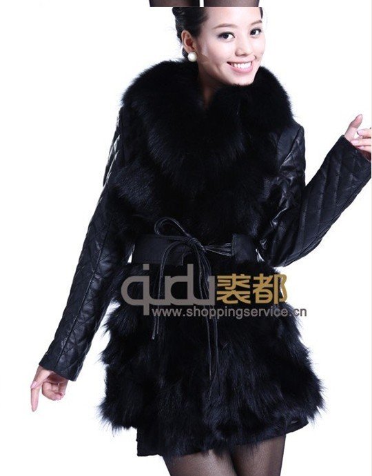 QD5731 Women Genuine Sheep Leather Coat With Fox Fur Trim OEM/Wholesale/Retail