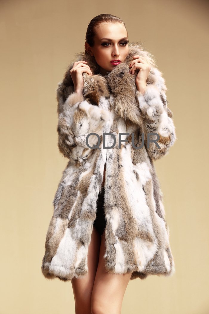 QD5773-525 Genuine Sheared Rabbit Fur Coat with Big Collar outerwear casual female clotheing/Wholesale/Retail/OEM