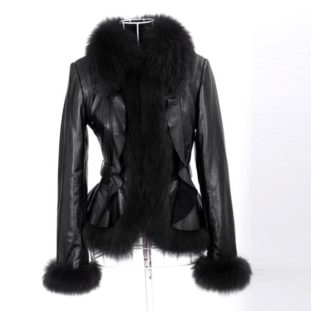 QD6278 2012 fashion sheep jacket with fox fur trimming hot style women coat best selling retail wholesales