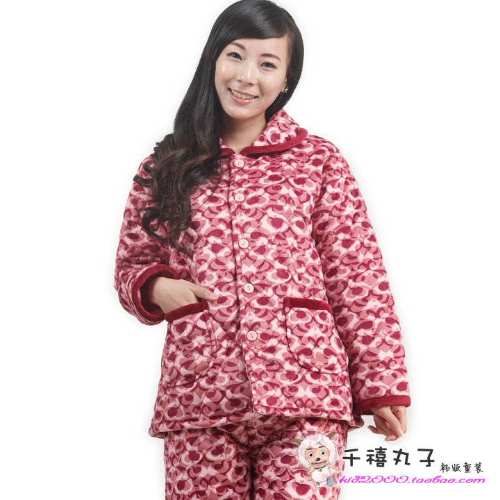 qianxi) Winter thickening plus size clothing sleep set super soft thermal cotton-padded coral fleece long-sleeve lounge