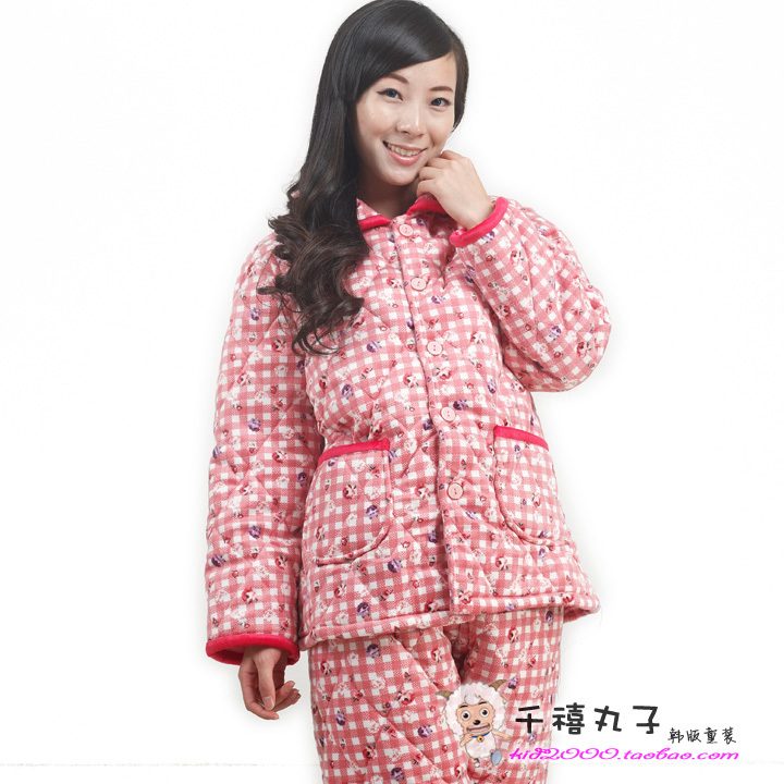 qianxi) Winter thickening Women sleep set super soft thermal cotton-padded coral fleece long-sleeve lounge set plus size