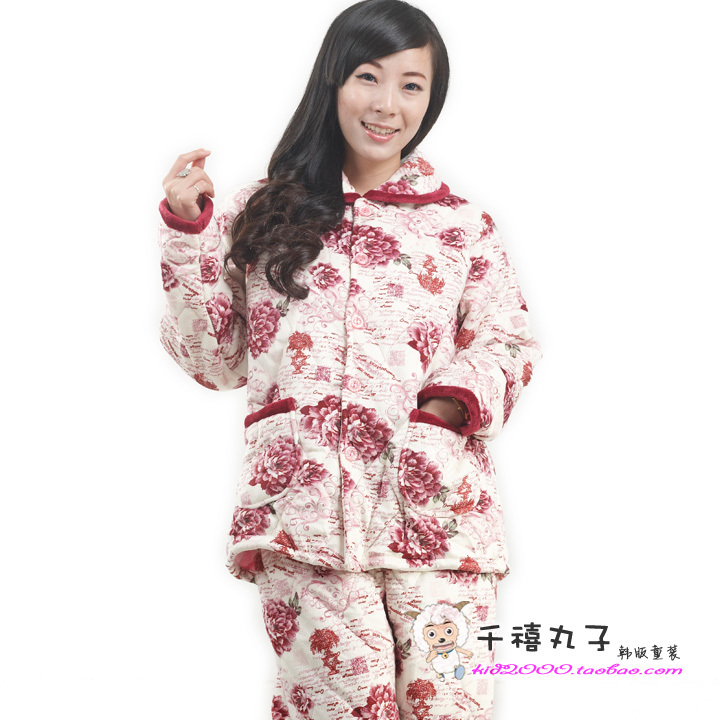 qianxi) Winter Women sleep set thickening super soft thermal cotton-padded coral fleece long-sleeve lounge set