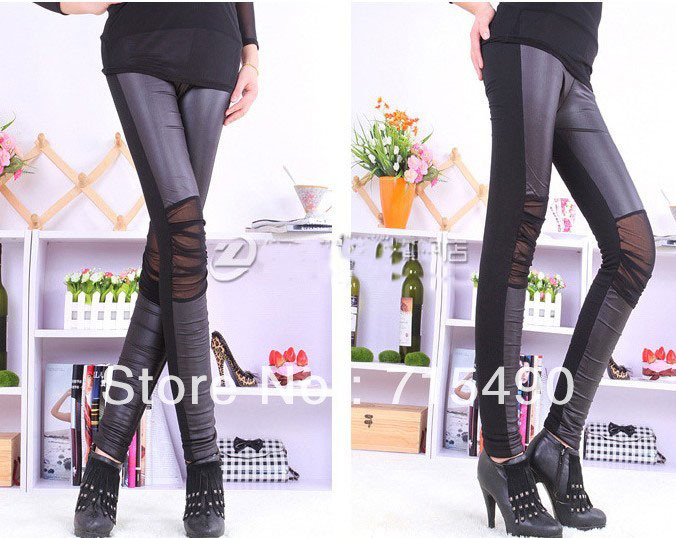 Qiu dong with velvet upset bud silk/net yarn/imitation leather/cotton splicing backing pants warm trousers bootcut